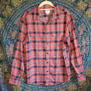 Old Navy Red & Gray Plaid Cotton Flannel Button Up Long Sleeve Shirt Mens Large